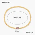18K gold plated stainless steel bead bracelet with rectangle purple zircon gemstone - February Purple
