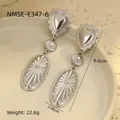 Detail view of 8.6cm silver heart tassel earrings with dimensions and weight data - 18K Gold / Steel Color with Artificial Pearl