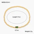 Detailed view of 18K gold bead bracelet with green zircon and 17cm length specs - May Emerald