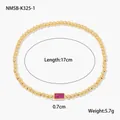 Détail du bracelet à billes plaqué or 18K de 17 cm avec un zircon rose de 0,7 cm - Juillet Rouge Rubis