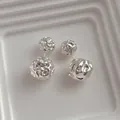 Modern irregular double ball silver earrings with polished lava texture in minimalist style - Silver (G171)