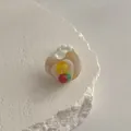 Handgefertigter minimalistischer Harz-Herzring mit bunten Perlen auf weißem Stein - Unregelmäßiges Herz Pop Stil (Stil 5)