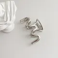 Minimalist silver wavy metal hair claw clip with a high-polished mirror finish for women - Silver