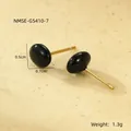 Detailed view of 0.7cm black enamel stud earrings with 18K gold plating and sizing specs - Black