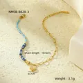 Detailed macro view of gold plated chain with blue stone beads and sun eye pendant - Deep Blue Style (NMSB-B828-3)