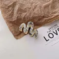 Chic marble pattern wave-shaped acetate hair claw with golden metal frame - Ink Gray