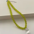 Französische grüne Achat-Perlenkette mit klarem Tropfenanhänger und S925 Silberverschluss - Wassertropfen-Anhänger (V-31) / 8mm / Transparent