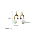 Detail view of gold U-shaped pearl earrings with dimension markings and weight specifications - U-Shaped Artificial Pearl Pendant Style 8