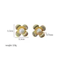 Detailed size view of golden flower pearl earrings with s925 silver needle for women - Sunray Four-Petal Flower Style (Style 5)