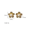 Macro shot of gold floral pearl earrings featuring detailed dimensions and 2g weight - Striped Five-Petal Flower Style (Design 13)