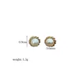 Detail shot of 5-6mm freshwater pearl earrings with gold spiral texture and size metrics - Spiral Frame Style (Style 9)