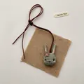 Cute green plaid fabric bunny plush pendant necklace with brown embroidery details - Green Plaid Cloth Rabbit (T08)