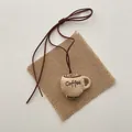 Cute coffee cup fabric pendant with Coffee embroidery and brown strap for bag decor - Round Coffee Cup (T64)