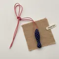 Handmade fish fabric pendant in navy blue polka dot with pink faux suede long cord - Blue Spotted Fish
