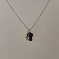 Detailed view of creative black mushroom pendant with golden beads on box chain - Black Mushroom Style (S-138)