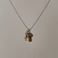 Tiger eye mushroom pendant on silver box chain necklace with gold bead accents - Amber Mushroom Style (S-138)