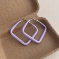 Macro detail of large lavender square hoop earrings with polished silver metal clasps - Large Square / Purple