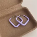 Minimalist square lavender enamel hoop earrings in a textured aesthetic tray display - Square Small / Purple