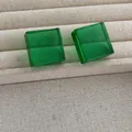 Classic bright green acrylic cube stud earrings for women with transparent 3D square design - Green