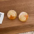 Handmade clear resin stud earrings with yellow dried flowers and gold foil on wood - Round (R181) / Orange Series