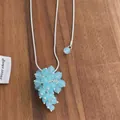 Adjustable silver chain necklace with light blue translucent beaded grape cluster pendant - Light Blue