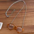 Artistic glasses pendant necklace with orange tortoiseshell frames on silver chain - Amber Glasses Style (P-153)