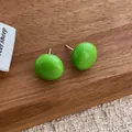 Minimalist grass green oval stud earrings with polished resin finish and silver posts - Green