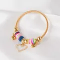 Detail of gold spring bracelet with colorful beads and rhinestone heart charm - Gold Colorful Clay Heart Style (13)