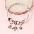 Detail of silver snake chain bracelet with tree of life charms and heart bead - Silver Tree of Life Black Rhinestone Style (11)