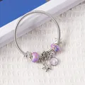 Detailed shot of ocean-themed spring bracelet with purple charms and sea turtle pendants - Silver Purple Turtle Shell Style (4)