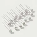 Set of 20 silver bridal U-shaped hair pins featuring colorful AB rhinestone flower design - Phantom AB Rhinestone