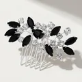 Elegante pettine da sposa con gemme marquise nere e strass scintillanti a motivo floreale - Argento e zirconia nera