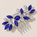 Pettine per capelli da sposa argento con strass blu scuro e dettagli floreali in cristallo - Argento e zirconia blu