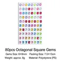 80pcs colorful 6x8mm octagon resin rhinestones for DIY crafts and kids decorations - Octagon Square Rhinestone Style