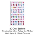 Colorful 80pcs oval crystal gemstone stickers for kids DIY crafts 6x8mm size - Colorful Oval Rhinestone Style