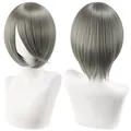 Premium 30cm short silver-grey Bob cosplay wig with stylized face-framing bangs - Silver Gray