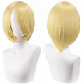 Short 30cm blonde cosplay bob wig with face-slimming style shown from multiple angles - Gold Yellow