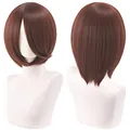Professional front and back display of a 30cm thick brown bob cosplay wig on a white mannequin - Dark Brown Red