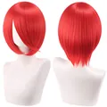 Vibrant short red bob cosplay wig with face-framing style, 30cm thick synthetic hair - Red