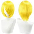 Professional bright yellow short bobo cosplay wig 30cm length shown front and back view - Yellow
