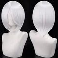 Detailed front and back views of a 30cm white cosplay bob wig with face-framing style - White