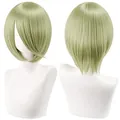 Detailed view of 30cm light green short bob cosplay wig with layered back - Pale Green