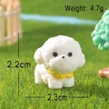 Miniature Bichon Dog figurine with yellow collar and white resin texture, 2.2cm height - White Bichon