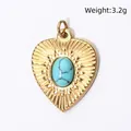 Golden heart pendant with turquoise gemstone and sunburst texture, size 2.3cm x 1.8cm - Sunburst Heart Turquoise Color Pendant (BXGPJ235)