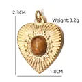 Golden heart pendant with brown tiger eye stone and sunburst pattern, 2.3x1.8cm size - Sunburst Heart Tiger Eye Color Pendant (BXGPJ232)