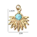 Golden sunburst pendant featuring turquoise center stone with 2.4cm height dimensions - Sunburst Fan Blue Stone Pendant (BXGPJ230)