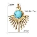 Boho golden sunburst charm with round blue stone inlay for DIY jewelry design - Vintage Sunburst Turquoise Color Pendant (BXGPJ1227)