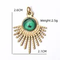 Golden sunburst pendant with green stone, 2.6cm height, stainless steel charm - Sunray Fan Green Stone Pendant (BXGPJ228)
