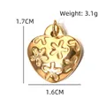 Golden stainless steel heart pendant with embossed stars, 1.7cm height and 1.6cm width - Pattern Relief Heart Pendant (BXGPJ221)