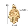 Golden Hamsa hand charm in stainless steel featuring spiral rope texture and size details - Spiral Texture Hamsa Hand Pendant (BXGPJ218)